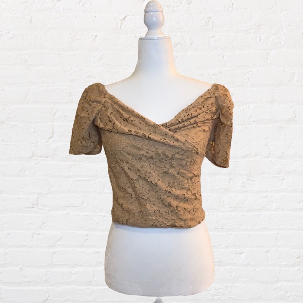 Express Allover Lace Cap Sleeve Stretch Top